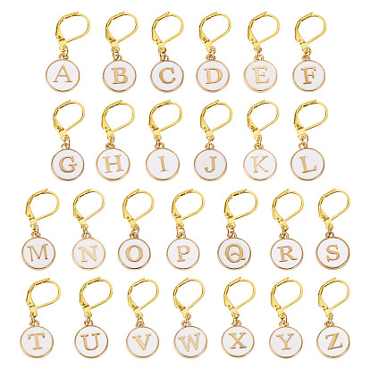 26 шт. плоские круглые с буквой a~z сплав эмалированные подвески-маркеры для фиксации стежков, с накладками из латуни