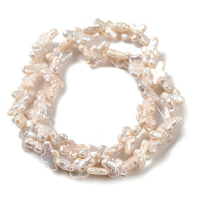 Natural Baroque Pearl Keshi Pearl Beads Strands, Cultured Freshwater Pearl, Cross