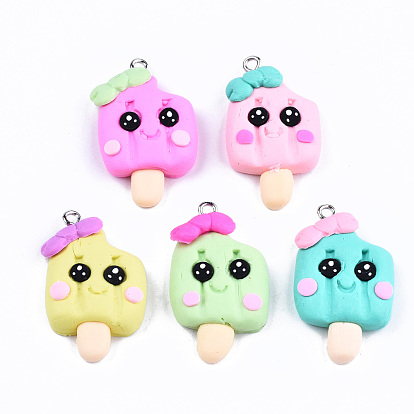 Handmade Polymer Clay Charms, with Platinum Tone Iron Findings, Ice Cream
