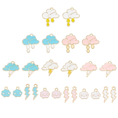 24Pcs 12 Style Alloy Enamel Pendants, Lighting & Cloud, Light Gold & Golden