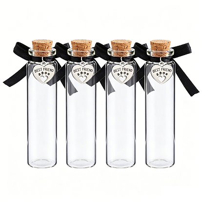 4 Pièces de bouteilles à vœux en verre et liège, avec des pendentifs en alliage, colonne