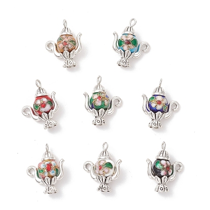 8 шт 8 цвета подвески из сплава в тибетском стиле, чайник с цветочными подвесками, с латунными эмалевыми бусами