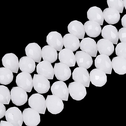Imitation Jade Glass Beads Strands, Teardrop, Faceted
