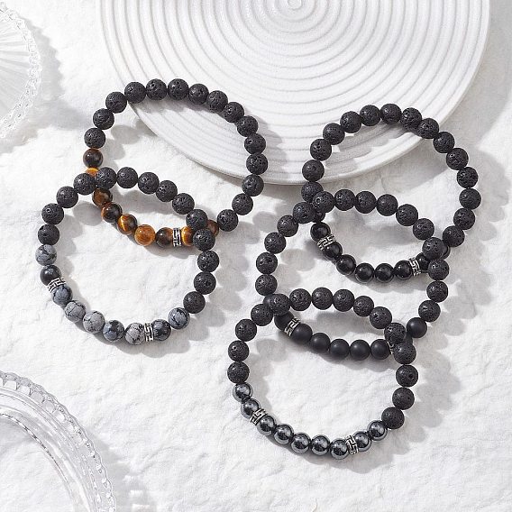 Круглые эластичные браслеты из натуральных смешанных драгоценных камней и немагнитного синтетического гематита для женщин