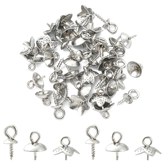 45 шт. 3 стили нержавеющая сталь чашечка жемчужные штифты булавки подвески, за половину пробурено бисера