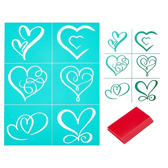 2Pcs Heart Pattern Self-Adhesive Silk Screen Printing Stencil, and TPU Scraper