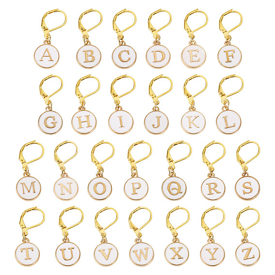 26 шт. плоские круглые с буквой a~z сплав эмалированные подвески-маркеры для фиксации стежков, с накладками из латуни