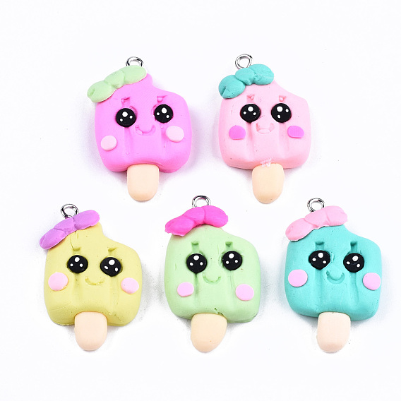Handmade Polymer Clay Charms, with Platinum Tone Iron Findings, Ice Cream