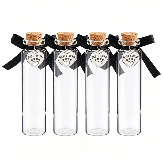 4Pcs Glass Cork Wishing Bottles, with Alloy Pendants, Column