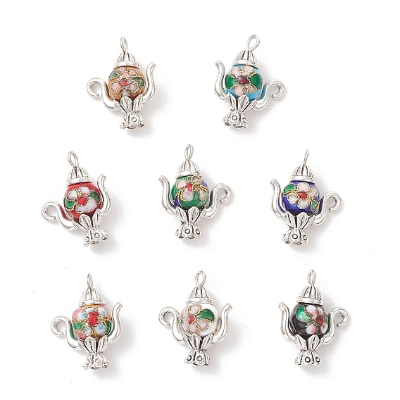 8 шт 8 цвета подвески из сплава в тибетском стиле, чайник с цветочными подвесками, с латунными эмалевыми бусами