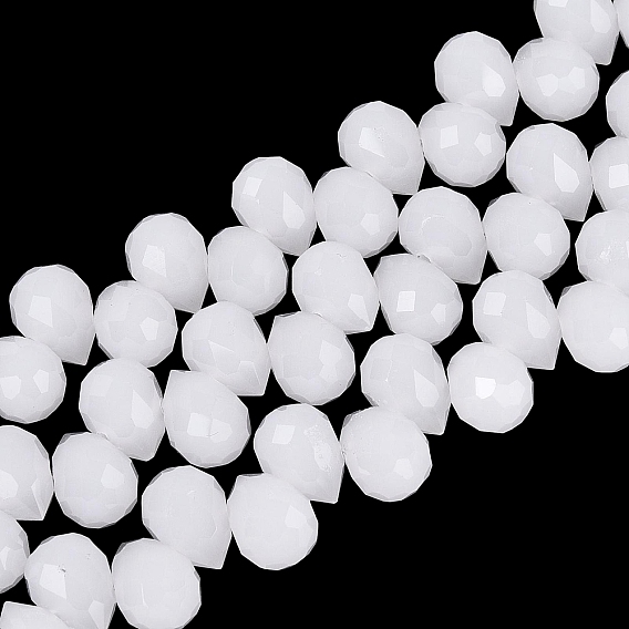 Imitation Jade Glass Beads Strands, Teardrop, Faceted
