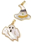Halloween Rack Plating Brass Enamel Pendants, with Pave Shell, Long-Lasting Plated, Lead Free & Cadmium Free, Real 18K Gold Plated, Ghost & Moon & Witch Hat
