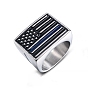 Independence Day Stainless Steel Wide Band Rings, with Midnight Blue Enamel, Flag Finger Rings for Men Women