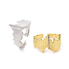 Clear Cubic Zirconia Irregular Open Cuff Ring, Brass Jewelry for Women