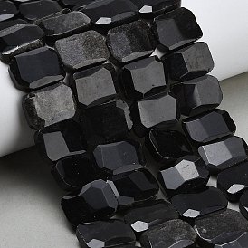 Нити бусин из натурального серебряного обсидиана, прямоугольные, граненые