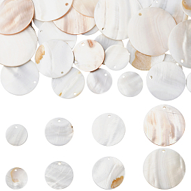 32шт. 4 стили плоские круглые/дисковые подвески из натуральных пресноводных ракушек