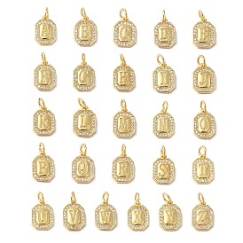 Real 18K Gold Plated Brass Micro Pave Clear Cubic Zirconia Pendants, with Jump Ring, Long-Lasting Plated, Lead Free & Cadmium Free, Letter Charms