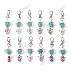 24 piezas 12 colores ángel acrílico y tortuga sintética turquesa y concha decoraciones colgantes, Dijes giratorios con cierres de garra de langosta para adornos de bolsos