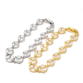 Bracelet chaîne à maillons ronds et plats en zircone cubique transparente, bracelet en laiton, sans plomb et sans cadmium