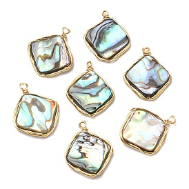 Natural Abalone Shell/Paua Shell Pendants, Copper Wire Wrapped Rhombus Charms