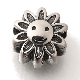 304 Stainless Steel European Beads, Large Hole Beads, Flower