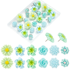 24шт 6 стили цветок смола чертежные кнопки, с железными контактами