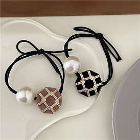 Retro Button Beaded Hair Tie with Pearl and Butterfly Knot for Women