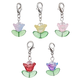 Lily of the Valley Glass Pendant Decorations, with Electroplate Glass Beads and Zinc Alloy Lobster Claw Clasps