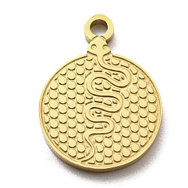 Ion Plating(IP) 316L Surgical Stainless Steel Pendants, Textured, Flat Round with Snake Charm