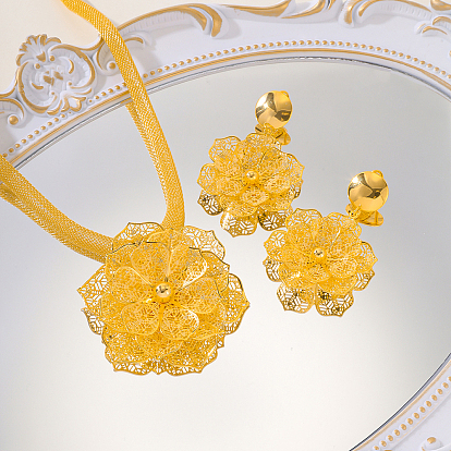 Комплекты из серег и ожерелий с полыми цветами из сплава для женщин