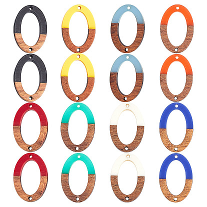 16Pcs 8 Colors Resin & Walnut Wood Links/Connectors, Oval