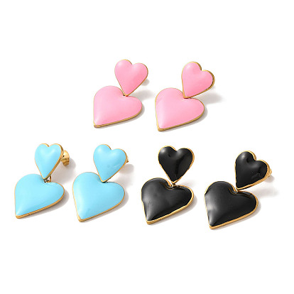 Сердце с золотым ионным покрытием (ip) 304 серьги-гвоздики из нержавеющей стали для женщин, с эмалью