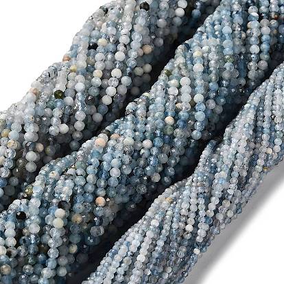 Природные Аквамарин бисер нитей, граненые круглые
