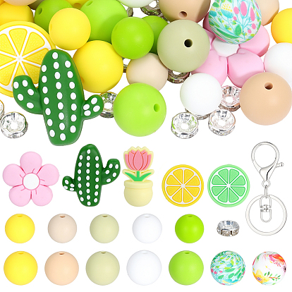 DIY Kecchain Making Kits, including Silicone Beads, Alloy Key Rings with Lobster Claw Clasp, Brass Grade A Rhinestone Spacer Beads