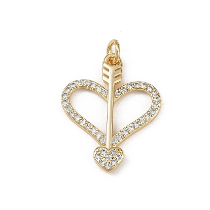 Латунные микропаве прозрачные подвески с фианитом, сердце со стрелами, с целью перехода в кольце, без кадмия и без свинца, стойки покрытие, долговечный