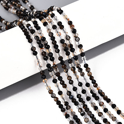 Натуральный черный агат бисер нитей, круглые, граненые, окрашенная и подогревом