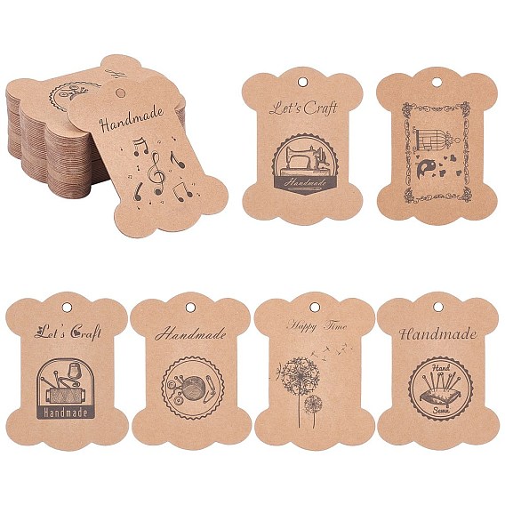 42 Pcs 7 Styles Kraft Paper Cord Display Cards, Rectangle