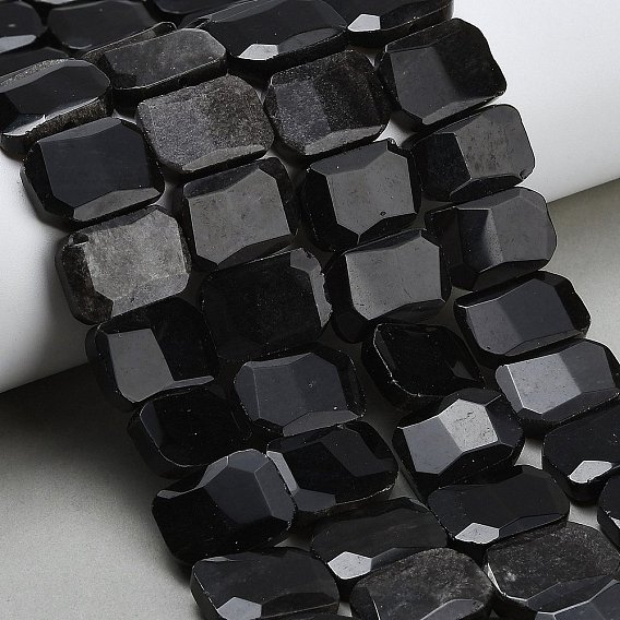 Нити бусин из натурального серебряного обсидиана, прямоугольные, граненые