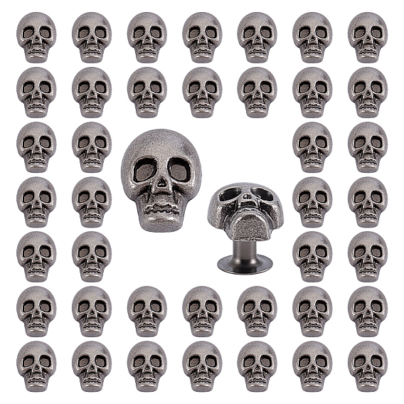 80piezas de remaches de colisión de aleación de zinc con forma de calavera de Halloween, remache semitubular, Para cinturón, ropa, bolso, bolso, artesanía de cuero, accesorios hechos a mano