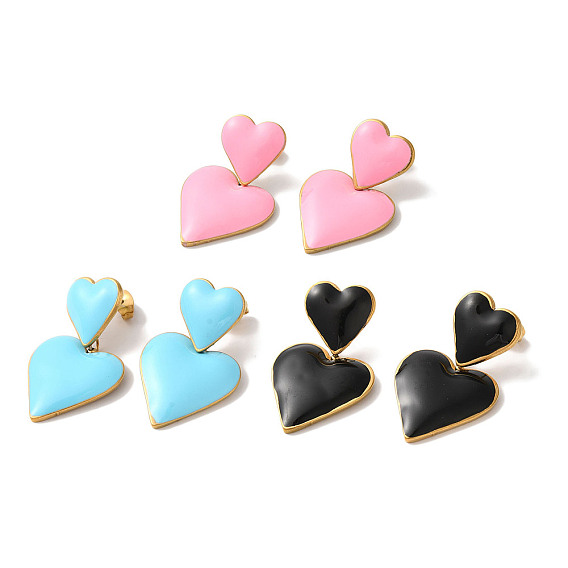 Сердце с золотым ионным покрытием (ip) 304 серьги-гвоздики из нержавеющей стали для женщин, с эмалью