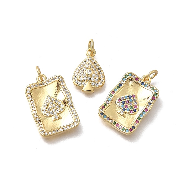 Латунные микро проложить кубического циркония подвески, игральная карта, без кадмия и без свинца, стойки покрытие, долговечный, реальный 18 k позолоченный, с целью перехода в кольце