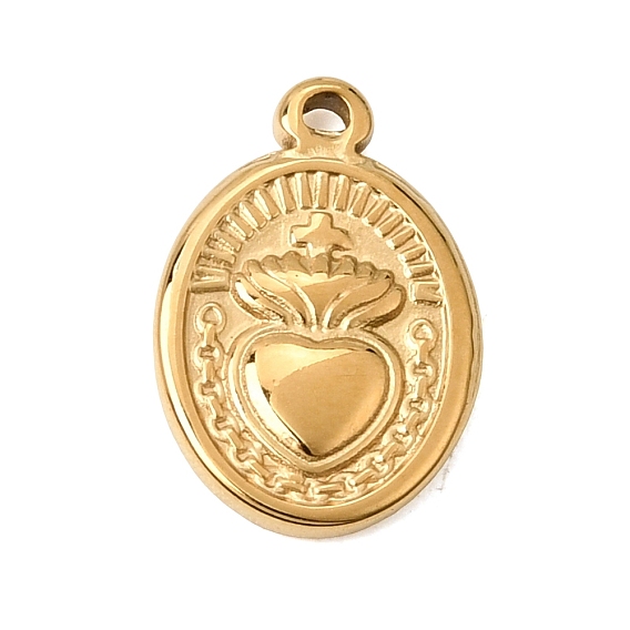 304 Stainless Steel Pendants, Ion Plating(IP), Polished, Oval with Sacred heart & Cross Charms