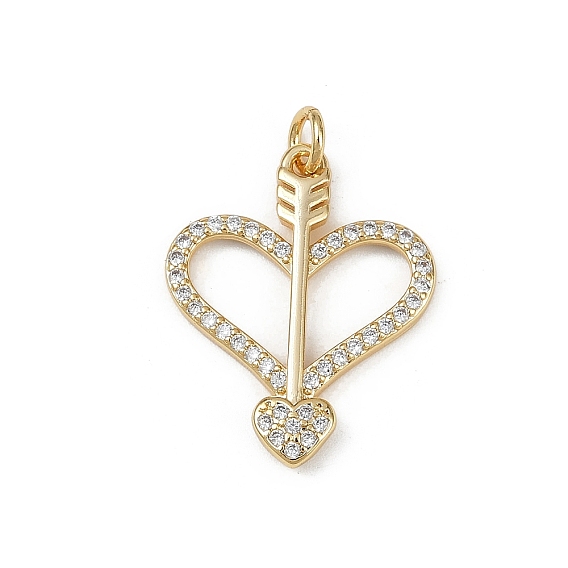 Латунные микропаве прозрачные подвески с фианитом, сердце со стрелами, с целью перехода в кольце, без кадмия и без свинца, стойки покрытие, долговечный