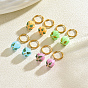 201 Stainless Steel Hoop Earrings, Flower, Glass Dangle Earrings for Women, Gloden
