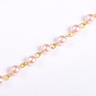 Handmade Round Glass Pearl Beads Chains for Necklaces Bracelets Making, with Golden Iron Eye Pin, Unwelded, 39.3 inch