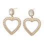 Brass with Glass Dangle Stud Earrings, Hollow Heart