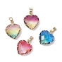Градиент цвета k9 стеклянные имитация турмалина подвески, сердце, с латунной фурнитурой , граненые