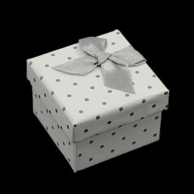 Boîtes anneau de point de polka carton, avec une éponge et un ruban bowknot, carrée, 50x50x36mm