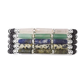 Bracelets de perles tressées en hématite synthétique non magnétique, colonne de pierres précieuses mélangées et de pierres de lave naturelles rondes de 1 mm et galvanoplastie, bracelets réglables pour femmes hommes