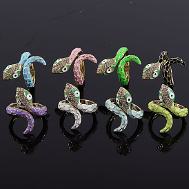 European and American Style Snake Ring with Copper Micro-inlaid Zircon Personality Ring for Women